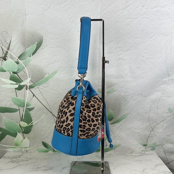 BruceGlen Leopard Bucket Bag Electric Sky Blue - Picture 4 of 16